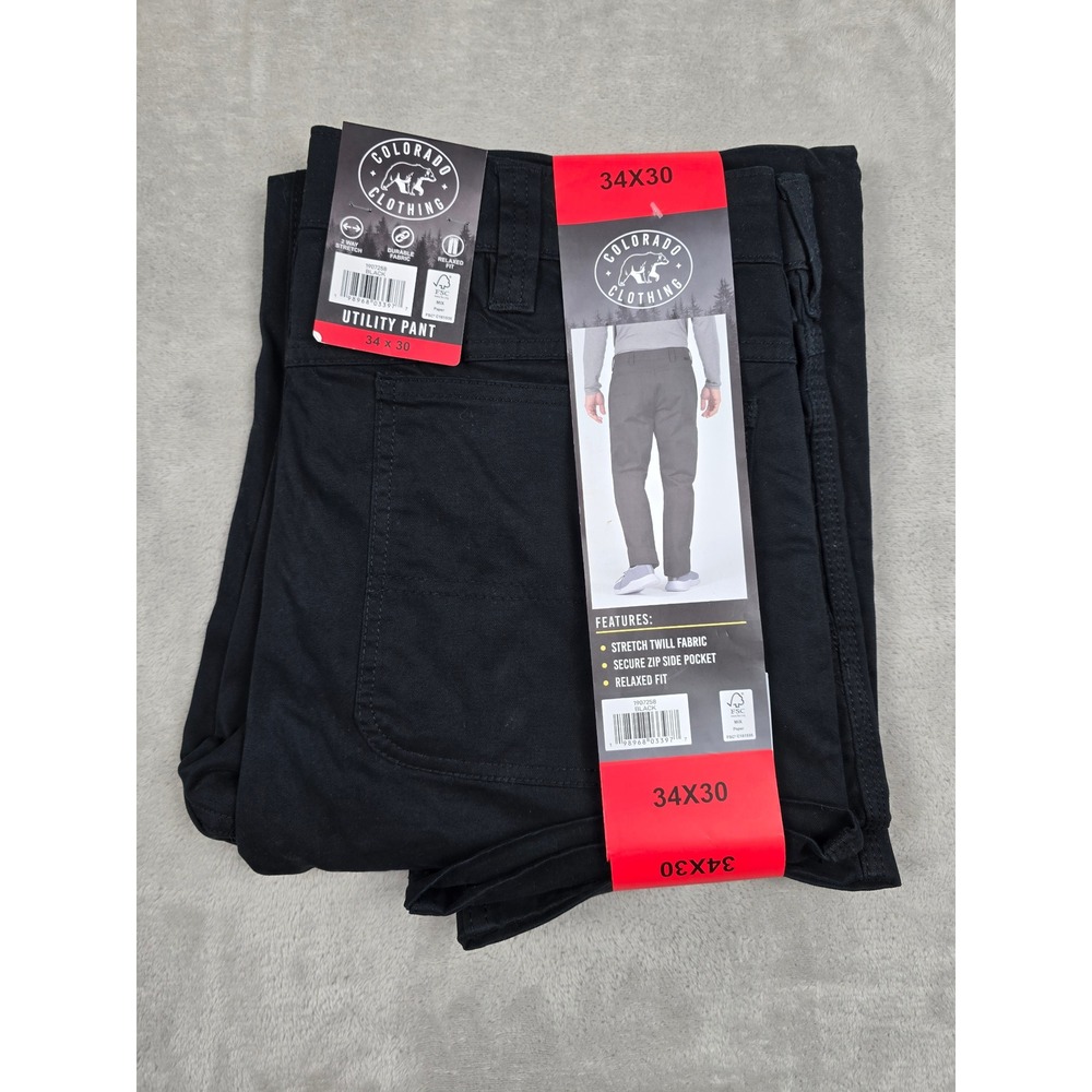Colorado Clothing Utility Pant Mens 34x30 Fit 34x28 Black Stretch Twill *Read